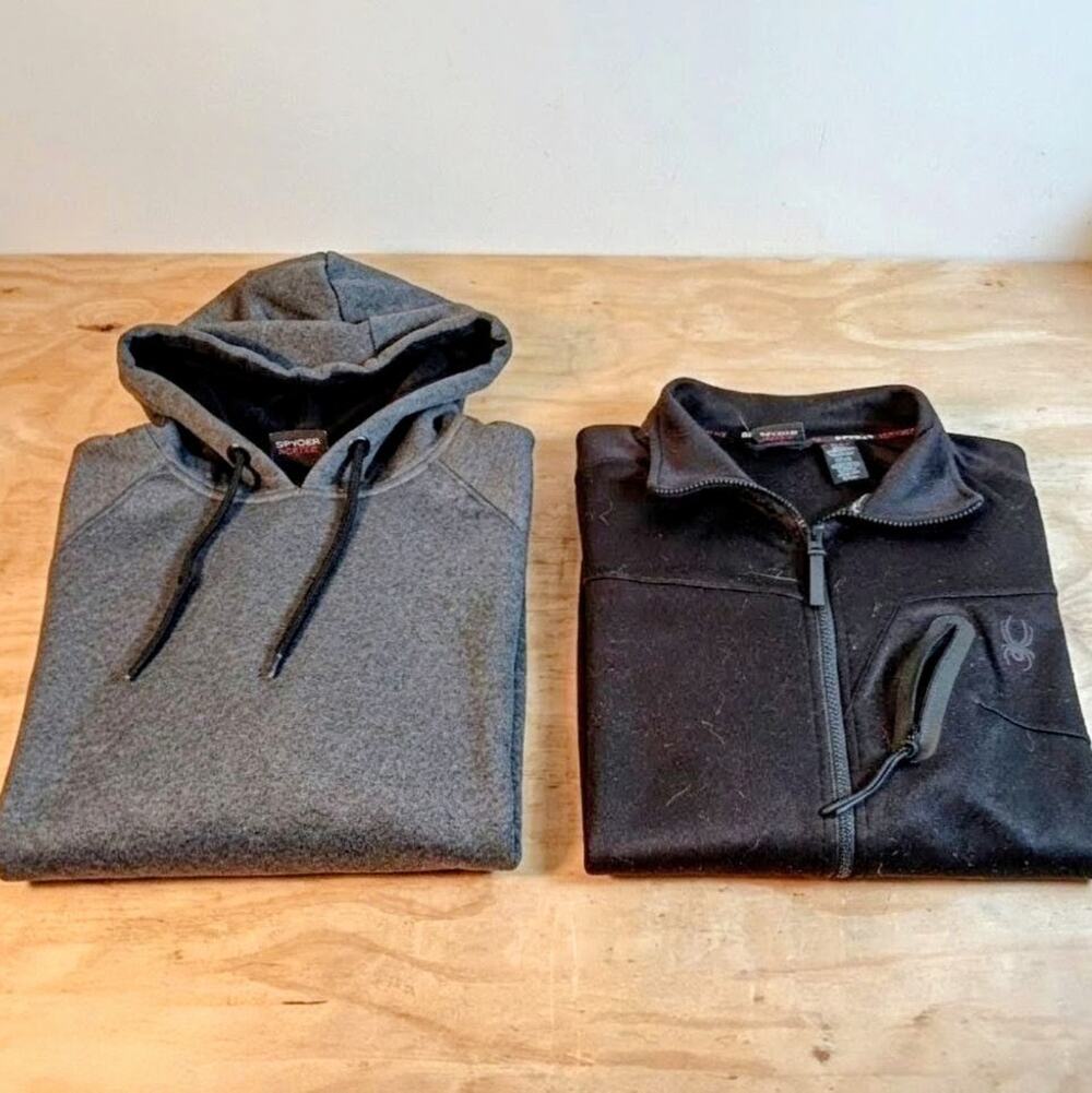 Spyder Active Mens XL Lot of 2 Black Zip Jacket & Grey Pullover Hoodie ProWEB